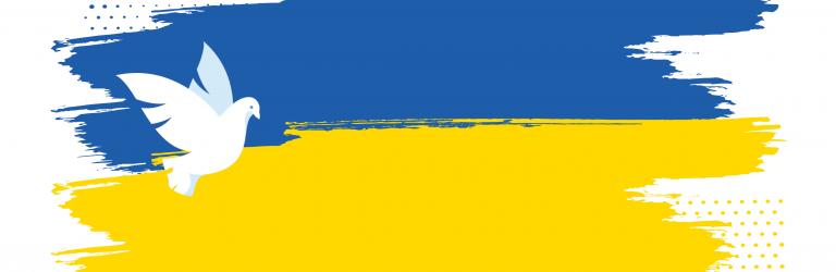 Friedenstaube vor dem Hintergrund der ukrainischen Flagge 