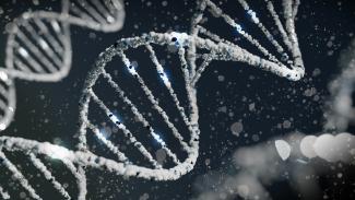 DNA-Helix in Weiß vor dunklem Hintergrund