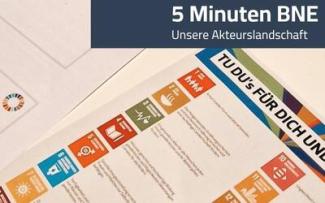 Teaserbild zur Reihe „5min BNE – Unsere Akteurslandschaft“ des Bildungsbüros von Neustadt an der Weinstraße. Unter dem Schriftzug zu sehen sind die "TU DU's“ mit den Icons zu den verschiedenen SDGs.