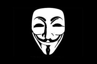 Die weiße Guy-Fawkes-Maske aus der Graphic Novel "V for Vendetta" auf schwarzem Grund