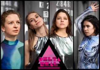 Das Bild zeigt die 4 Künstlerinnen des Delta Real Ensemble: Magdalena Wohfarth, Henrike Fröhlich, Carlotta Lipski und Julika Hing.