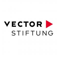 Wort-Bild-Marke mit Schriftzug VECTOR STIFTUNG in schwarzen Versalien auf weißem Grund, (oben VECTOR fett, darunter STIFTUNG leicht nach rechts versetzt mager) und rechts einem roten Pfeil in Form eines gleichseitigen Dreiecks.