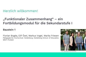 Willkommensfolie mit Titel und Gruppenbild zu Baustein 1