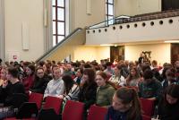 Studieninteressierte in der Aula der Neuen Universität beim Vortrag von Dr. Christiane Wienand zum Berufsziel Lehrerin.