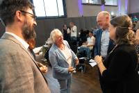 Regierungsdirektor Markus Kilb, HSE-Beiratsvorsitzende Theresia Bauer, Ministerialdirektor Dr. Hans J. Reiter und Prof. Dr. Frauke Melchior im Gespräch